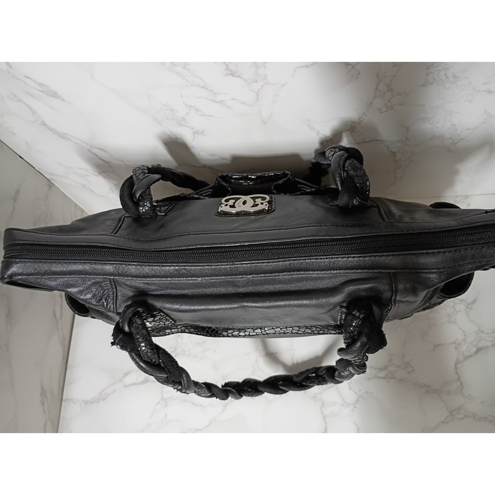 SHARIF Vintage Black Leather Satchel w/ Braided Strap - Picture 6 of 11